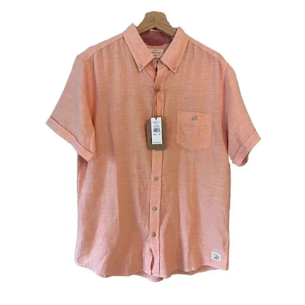 NWT $60 WEATHERPROOF VINTAGE -Short Sleeve Button-Up Peach Shirt Size Medium M -